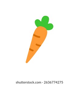 A vibrant orange carrot with leafy green tops, cleanly styled in flat design. Ideal for farm, garden, or plant-based food apps and icons.
