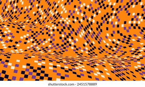 Fondo de ondas de tablero de ajedrez naranja vibrante