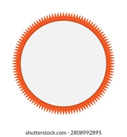 A vibrant orange circle with spiky edges on a white background