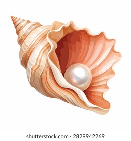 A vibrant orange conch shell holding a lustrous white pearl