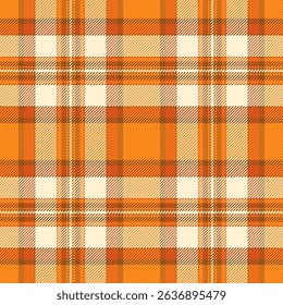 Vibrant orange and cream plaid pattern. Perfect for autumnal designs, textiles, or website backgrounds.  This seamless texture evokes warmth and comfort, ideal for seasonal branding and apparel.