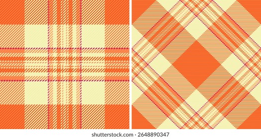 Vibrant orange and cream plaid patterns.  Perfect for textile design, fashion, home decor, or website backgrounds.  These seamless textures offer two distinct styles classic and diagonal.