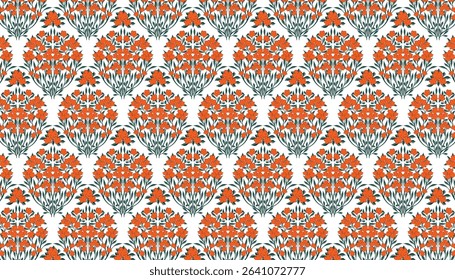Vibrant Orange Damask Floral Pattern, tile pattern