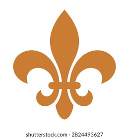 Vibrant orange fleur de lis symbol on white background, representing french heritage and culture