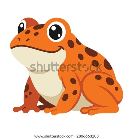 Vibrant orange frog with brown spots sitting in cartoon style, cute expression, white background, perfect for kids education or wildlife concepts