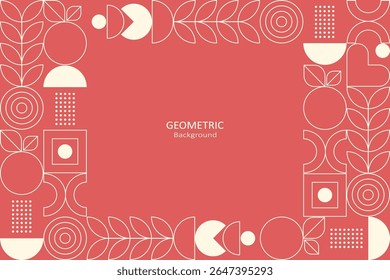 Un fondo geométrico naranja vibrante con contornos blancos de plantas y círculos abstractos, dispuestos en un diseño moderno, minimalista y elegante.