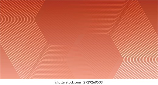 Vibrierender orangefarbener geometrischer Hintergrund mit verwobenen Hexagon-Linien und sich wiederholenden Kurven, Vektorgrafik