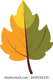 Vibrant orange and green leaf illustration showing beautiful autumn hues with dotted shading, perfect for seasonal decoration or design themes.

