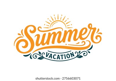 Vibrant orange and green typography design for summer vacation on white background, perfect for travel and tourism advertising