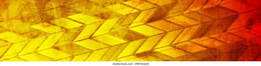 Vibrant orange grunge tech geometric abstract background. Vector banner design