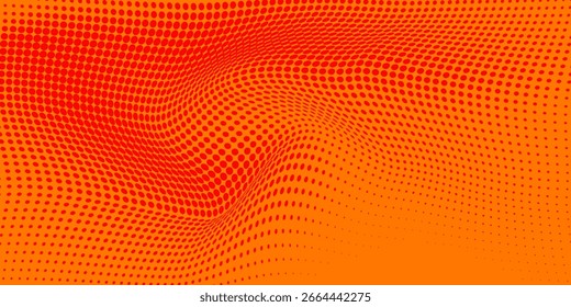 Padrão de pontos de gradiente de meio-tom laranja vibrante com fundo tecnológico digital moderno. Textura em estilo de quadrinhos de pop art para design de pôster, banner ou verão.