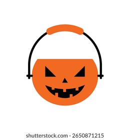 Vibrant orange Halloween bucket with a jack-o'-lantern face, perfect for spooky season designs.