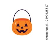 Vibrant orange Halloween pumpkin candy bucket with a friendly jack-o