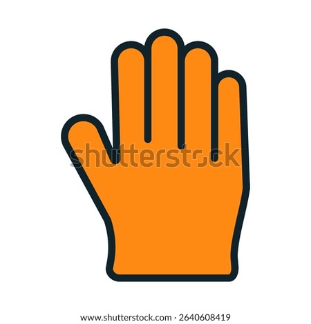 A vibrant orange hand is raised in a stop gesture, symbolizing the need to pause or hold on. The design is simple, clear, and captures attention effectively.