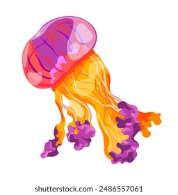 Vibrant orange jellyfish in a contemporary vector style, isolated on white background. Ideal for marine-themed designs, educational materials, and decorative prints.