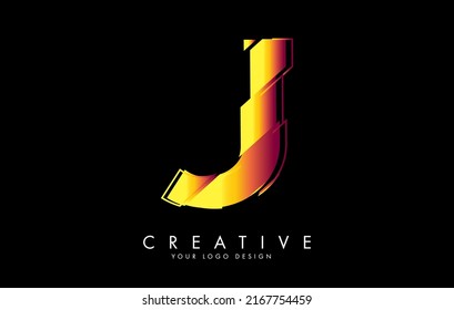 Vibrant orange letter J with abstract sliced effect logo design. Abstract vector illustration with creative cuts.