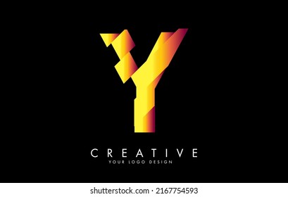 Vibrant orange letter Y with abstract sliced effect logo design. Abstract vector illustration with creative cuts.