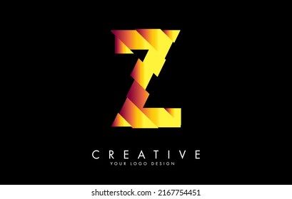 Vibrant orange letter Z with abstract sliced effect logo design. Abstract vector illustration with creative cuts.