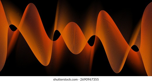 Vibrant orange light waves create a stunning abstract visual experience against a deep black backdrop