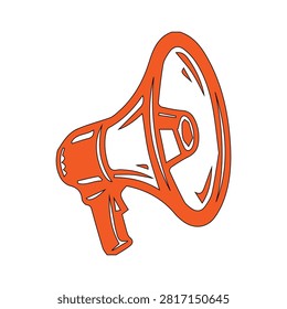 A vibrant orange megaphone is presented in a bold silhouette style, creating a striking graphic icon perfect for announcements, marketing campaigns, and public communication designs on white backgrounds.