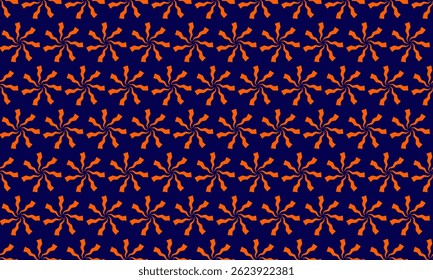 Padrão de repetição laranja vibrante e azul marinho.  Design de redemoinho abstrato ideal para impressões têxteis, fundos de site, ou projetos decorativos.
