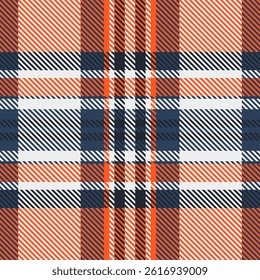 Vibrant orange and navy plaid pattern.  Perfect for textile design, apparel, or website backgrounds.  This seamless texture evokes warmth and style, offering a versatile, contemporary aesthetic.