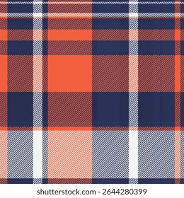Vibrant orange, navy, and white plaid pattern.  Perfect for textile design, fashion, home decor, or website backgrounds.  This seamless texture offers a bold, classic style with a modern feel.