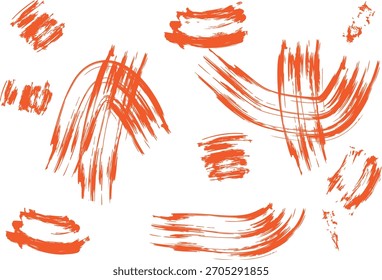 Vibrant Orange Paint Brush Stroke Set on White Background for Creative Projects