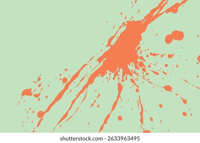 Vibrant orange paint or ink splatter on a mint green background. Abstract vector illustration, perfect for modern graphic design elements and eye-catching backdrops.