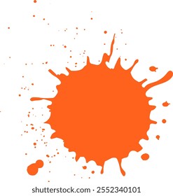 La pintura naranja vibrante salpica y gotea sobre un fondo blanco, creando un diseño abstracto colorido con salpicaduras dinámicas