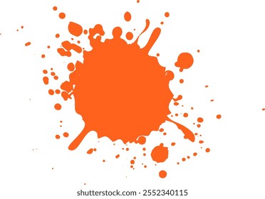 Vibrant orange paint splashes energetically on a clean white backdrop, bursting with color and creativity. Bold hues and messy textures give this modern design a unique flair