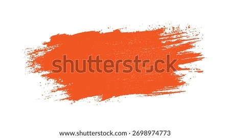 Vibrant orange paint splatter brush stroke texture abstract background with white negative space vector