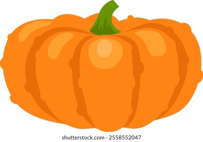 Vibrant orange pumpkin with clearly defined segments and a green stem, isolated on a white background, captures the essence of autumn harvest and festive celebrations