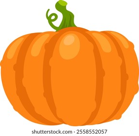 Vibrant orange pumpkin with a curly green stem, isolated on a white background, evokes the spirit of autumn harvests and festive celebrations