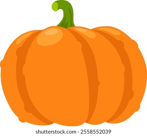 Vibrant orange pumpkin with a curved green stem, representing autumn harvest, halloween, and thanksgiving celebrations, isolated on a white background