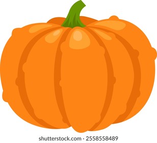 Vibrant orange pumpkin with distinct segments and a green stem, isolated on a white background, evokes autumnal harvest and festive celebrations