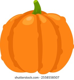 Vibrant orange pumpkin with distinct segments and a green stem, isolated on a white background, evokes autumnal harvest and festive celebrations