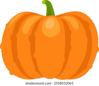 Vibrant orange pumpkin featuring distinct segments and a lush green stem, symbolizing the essence of autumnal harvests and festive celebrations during the fall season