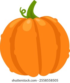 Vibrant orange pumpkin featuring distinct segments and a curled green stem, capturing the essence of autumnal harvests and festive celebrations like thanksgiving and halloween