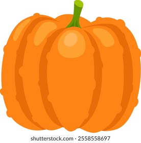 Vibrant orange pumpkin featuring distinct segments and a green stem, isolated against a crisp white background, evokes a festive autumn atmosphere perfect for seasonal celebrations