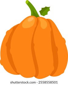 Vibrant orange pumpkin featuring a green stem and leaf, isolated against a clean white background, embodying the essence of autumn harvest and festive seasonal decorations