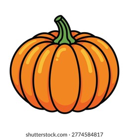 Vibrant orange pumpkin with green stem on white background, symbolizing fall and harvest season