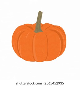 Vibrant Orange Pumpkin Illustration: A detailed illustration of a bright, plump orange pumpkin with a smooth surface and a realistic stem, perfect for autumn or harvest-themed designs.