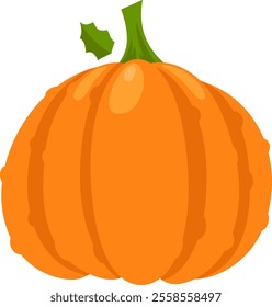 Vibrant orange pumpkin with a prominent green stem and leaf evokes the warmth and festive spirit of thanksgiving, symbolizing autumn harvest and holiday celebrations