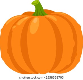 Vibrant orange pumpkin with prominent smooth ribs and a sturdy green stem, evoking the warmth and abundance of autumn harvests and festive celebrations