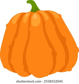 Vibrant orange pumpkin with prominent vertical grooves and a curved green stem, isolated on a white background, evokes the spirit of autumn harvests and festive celebrations