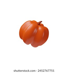 A vibrant orange pumpkin rendered in 3D. Vector illustration icon perfect for Thanksgiving themes, autumnal designs, and festive decorations.