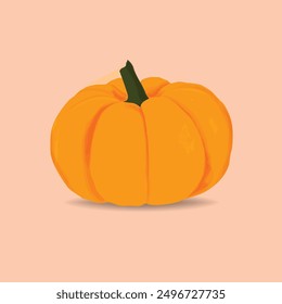 Vibrant orange pumpkin vector with a charming dark green stalk, perfect for adding a touch of autumn elegance