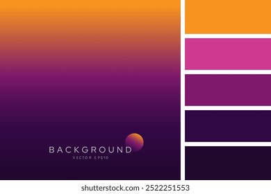 Vibrant orange purple mix color gradient background vector design with palette