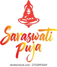 Vibrant orange and red gradient lettering for saraswati puja festival. 